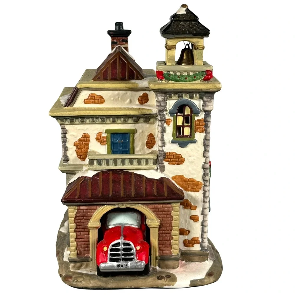 Norman Rockwell Saturday Evening Post Fire Station Village House Christmas Decor